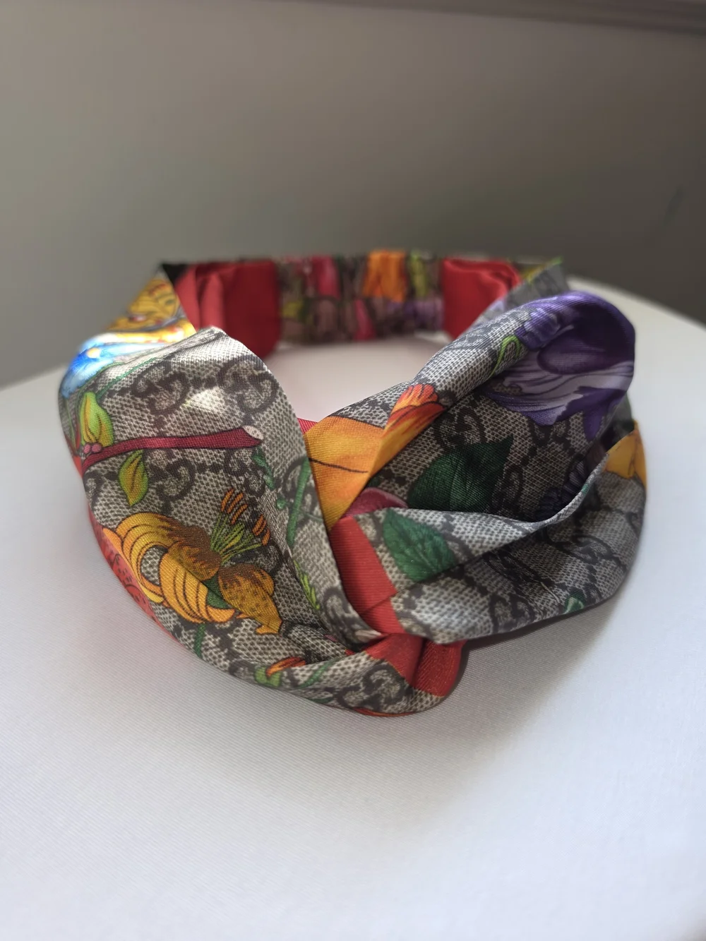 Gucci Multicolor Floral Twist Headband with Red Lining